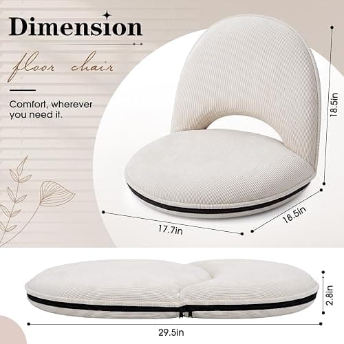 Xuhal Floor Chair with Back Support Adjustable 5 Foldable Position Floor Seat Thick Padded Tatami Seat Flexible Bleacher Recliner for Living Room Beach Bedroom Adults Meditation Reading Gaming(White) thumbnail 2