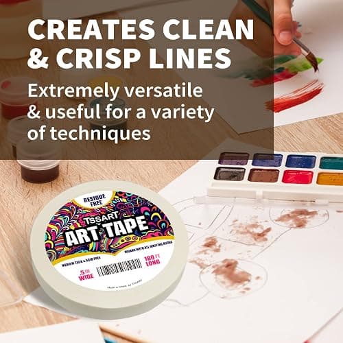TSSART White Art Tape Medium Tack - Masking Artists Tape for Drafting Art Watercolor Painting Canvas Framing - Acid Free 1/2Inch/ 0.5inch Wide 180FT Long thumbnail 6