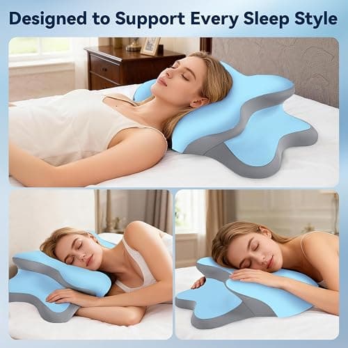 Ergo Pillow for Sleep Apnea, Neck Pain, and Snoring Relief, Cervical Neck Pillow for Neck Pain Relief & Side Sleeper,Orthopedic Memory Foam w/ Ergonomic Neck Support, Medium Firm(Blue, Queen Size) thumbnail 8