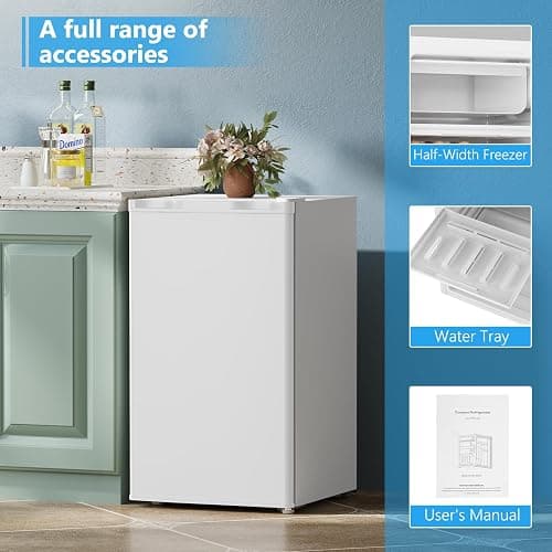 COWSAR 3.2 Cu.Ft Mini Fridge with Freezer for Bedroom Dorm, White | Single Reversible Door, 7 Temperature Settings, Energy Saving, 2 Removable Glass Shelves, Small Refrigerator for Apartment thumbnail 7