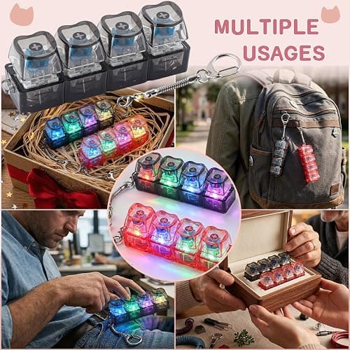 2 Pcs Keyboard Fidget Toy Light Up, Heart Shape Clicker Keyboard Fidget Keychain, Black Red 4-in-1 Loud Stress Relief Fidget Keyboard for Adult Anxiety Decompression thumbnail 6