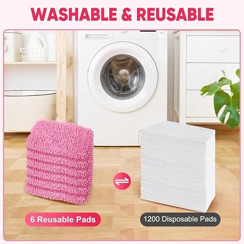 6 Pack Reusable Mop Pads Compatible with Swiffer Sweeper, Pink | Chenille Mop Refill Pads, Dry & Wet Mopping Cloths for Floor Cleaning thumbnail 6