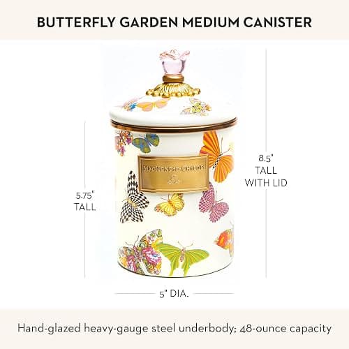 MACKENZIE-CHILDS Butterfly Garden Enamel Canister, Pretty Kitchen Storage Container with Lid, Medium thumbnail 3