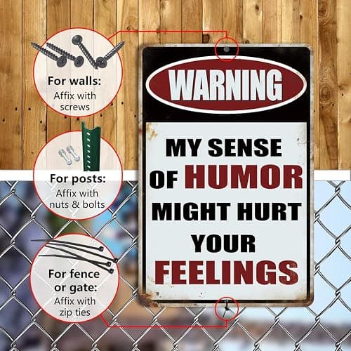 Yniaun Decor Vintage Office Decor Funny Warning Metal Tin Signs Garage Man Cave Wall Decor Gift Cool Stuff for Men 12 X 8 Inches Outdoor & Indoor - My Sense of Humor Might Hurt Your Feelings thumbnail 5