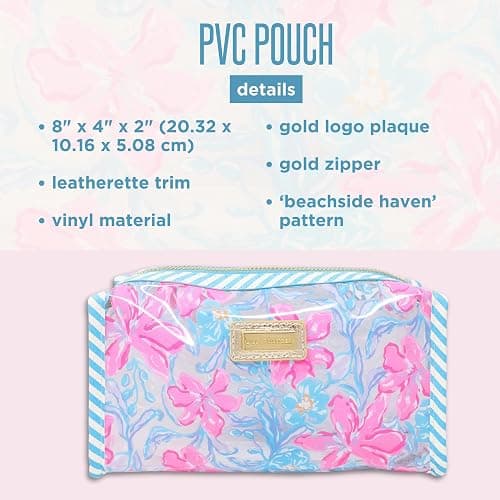 Lilly Pulitzer Vinyl Pouch, Beachside Haven | Cute, Semi-Clear, Water Resistant, Zipper Bag Pencil Case for Stationery, Small Toiletries, and Makeup thumbnail 4
