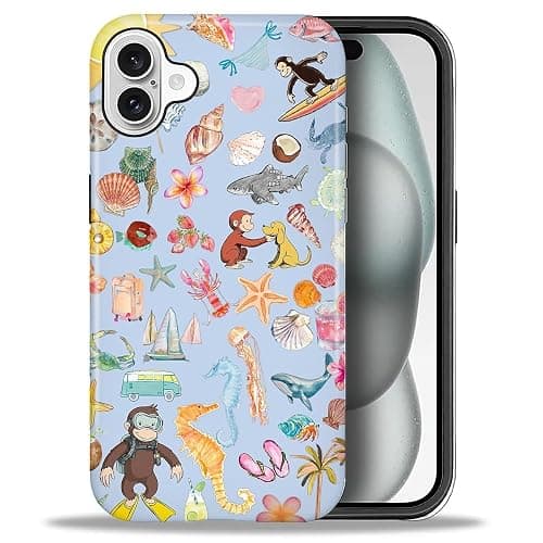 CARLOCA Case for iPhone 16,Monkey Summer Beach Shell Design Hybrid Dual Protection Soft TPU + Hard PC, Shockproof & Anti-Scratch Cover Men Women Stylish Protective Phone Case - Image 1