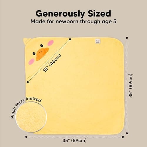 KeaBabies Hooded Baby Towel for Newborn, Baby Bath Towels (Duck, 35x35) | Viscose Derived from Bamboo, Large Baby Towels with Hood, Boys, Girls, Toddler, Soft Absorbent Baby Bath Essentials thumbnail 2