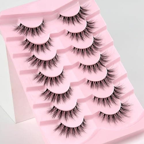 Lashes Natural Cat Eye Lashes Wispy Eyelashes 15mm False Eyelashes Wispy Lash Strips 3D Volume Fake Eyelash Thin Cotton Band Soft Eye Lash Pack 7 Pairs Siligli thumbnail 8