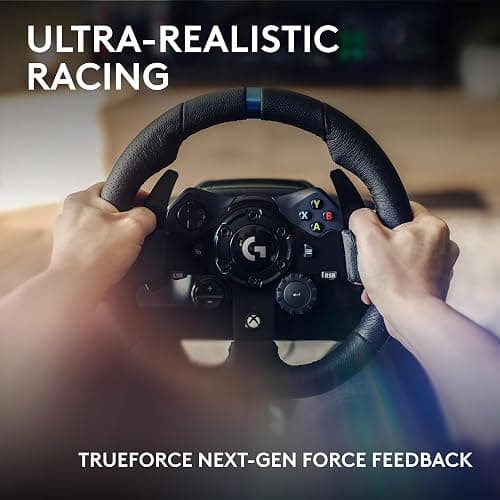 Logitech G G923 Racing Wheel and Pedals for Xbox Series X|S, Xbox One and PC featuring TRUEFORCE up to 1000 Hz Force Feedback, Responsive Pedal, Dual Clutch Launch Control, and Genuine Wheel Cover thumbnail 3