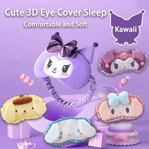Kawaii Sleep Eye Mask for Girl & Womens Sleep Mask Cute Cartoon Soft Plush Eye Cover Headband Kids Eyeshade Birthday Christmas Gifts thumbnail 2
