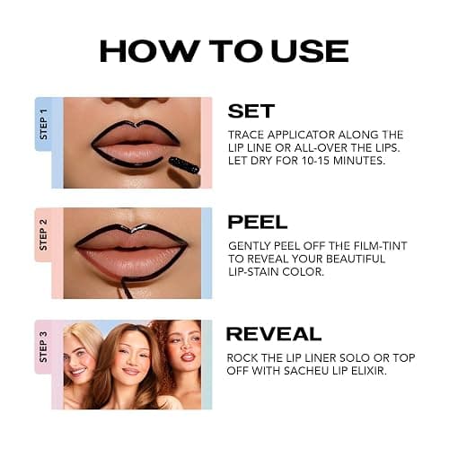Sacheu Lip Liner STAY-N Peel Off Lip Stain — Long Lasting Waterproof Lip Tint with Hyaluronic Acid & Vitamin E — Transfer Proof Matte Finish, Vegan & Cruelty-Free (p-INKED & Bunny Ear) thumbnail 8