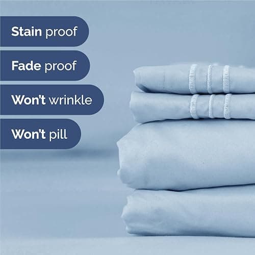 Full Size 4 Piece Sheet Set - Comfy Breathable & Cooling Bed Sheets Set - Hotel Luxury Bedding for Women, Men, Kids, Teens, Boys & Girls - Deep Pockets, Ultra-Soft, Wrinkle Free - Oeko-Tex - Sky Blue thumbnail 5