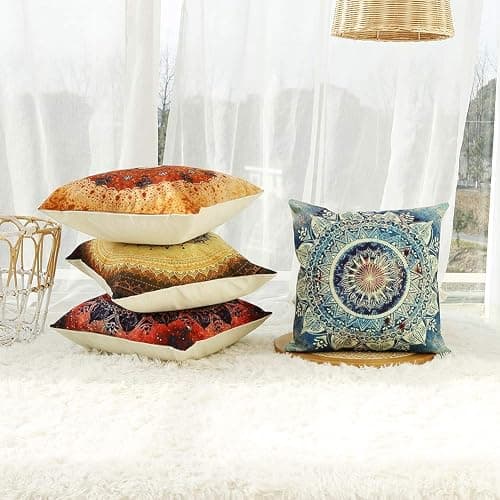 Jartinle Set of 4 Retro Floral Mandala Compass Medallion Bohemian Pillow Covers Boho Decor Hippie Throw Pillows Decorative for Sofa Couch 18 x 18 thumbnail 3