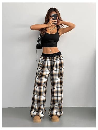 SOLY HUX Women's Plaid Checkered Pants Flannel Pajama Pants Lounge Wide Leg Baggy Sweatpants with Pockets thumbnail 5