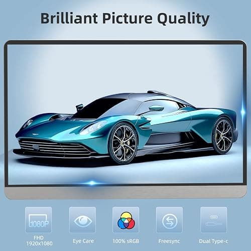 AYY Portable Monitor for Laptop, 16.1 Inch 1080P FHD IPS FreeSync Ultra Slim Travel Second Monitor with Kickstand Dual Type-C Mini HDMI Dual Speakers for Laptop PC Mac Surface Xbox thumbnail 2