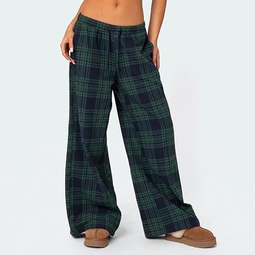 Women Christmas Pajamas Pants Plaid Wide Leg Lounge PJ Bottoms Low Rise Drawstring Pajama Bottom Pants Sleepwear thumbnail 3