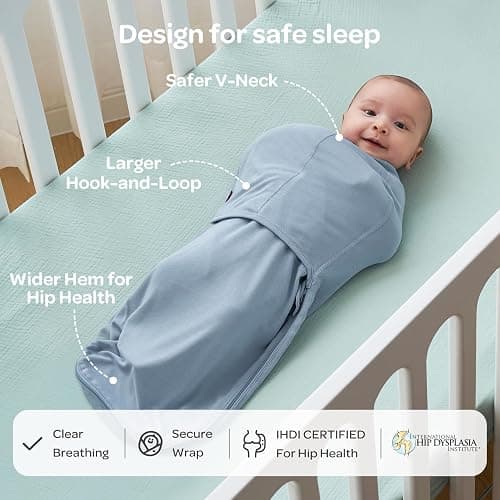 Momcozy Swaddles for Newborns, Quiet Fastener Swaddle Suitable for Infant 0-3 Months, New-Parent-Friendly Sleep Sack, Reduce Startle Reflex, Newborn Boys Girls Registry Essentials, 2-Pack, Serenity thumbnail 4