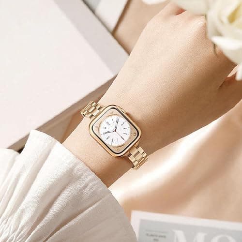 Vamyzji Compatible with Apple Watch Strap with Case for Apple Watch Series 11 10 42mm 46mm SE/SE2/SE3 Series 6 5 4 40mm 44mm, Slim Stainless Steel Metal iWacth Band with Case for Serie 1110 SE 6 5 4 thumbnail 4