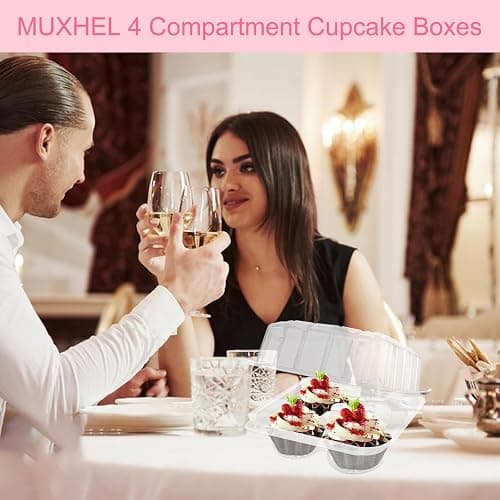 MUXHEL 50 Pcs Cupcake Boxes 4 Count, Clear Plastic Cupcake Container Stackable, Deep Cupcake Carrier Holder Box for Carrying Cupcakes thumbnail 2