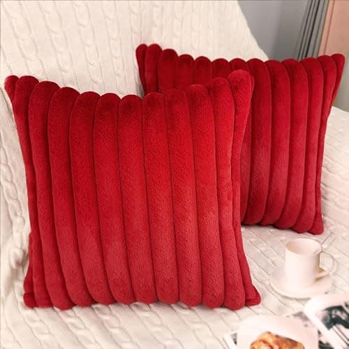 2 Pack 18x18 Pillow Cover Velvet Pillow Covers, Faux Fur Square Throw Pillow Covers for Living Room Decorations Throw Pillow Case, Throw Pillow Cover Cushion Cover for Home Sofa Bedroom Car, Red - Image 1
