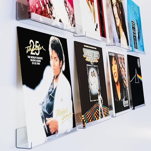 ILYXY Clear Acrylic Vinyl Record Holder – 8 Pack 12-Inch Wall Mount Shelves, Album Display Frames for LP Records, Decorative Rack for Collectors & Vinyl Lovers - Image 1