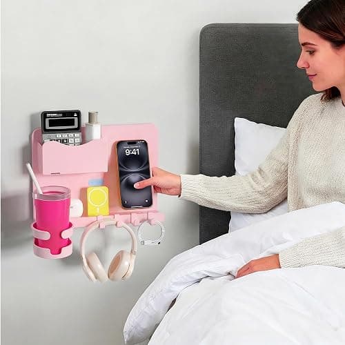 Floating Shelves for Bedside Shelf Accessories Organizer, Wall Mount Self Stick On, Cute Room Decor Aesthetic, Girls Room Decor, Cool Stuff for Bedroom Storage and Organization (Pink) thumbnail 6