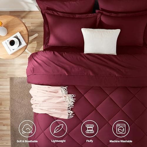 CozyLux Queen Comforter Set Burgundy - Bed in a Bag Queen Size 7 Pieces, Luxury Soft Bed Set for All Seasons, Bedding Set with Down Alternative Comforter, Sheets, Pillowcases & Shams, Red thumbnail 2
