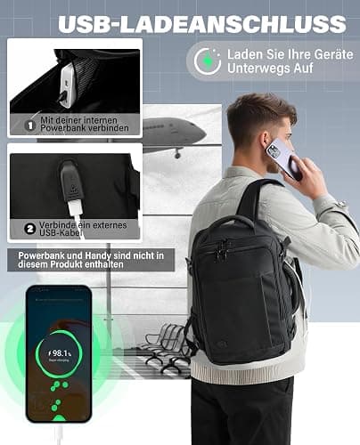 VANKEV für Ryanair Handgepäck 40x20x25 Laptop Rucksack Reiserucksack Klein Handgepäck Tasche Rucksack 14 Zoll Laptop Backpack für Herren Damen Schwarz thumbnail 7