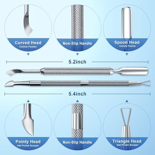 2PCS Metal Silver Cuticle Pusher and Scraper, Nail Trimmer Cutter Stainless Steel Gel Scraper Tool, Nail Polish Remover Peeler Durable Salon Manicure Pedicure Cleaner for Fingernail and Toenail thumbnail 2