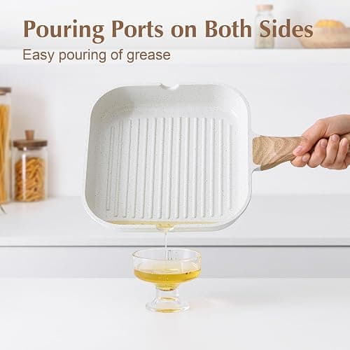SENSARTE Nonstick Ceramic Grill Pan for Stove Tops, Versatile Square Grilling Pan with Pour Spouts, Durable Grill Skillet for All Stoves(Gas,Electric,Induction) Non Toxic-PTFE,PFAS,PFOA Free, 9.5Inch thumbnail 6