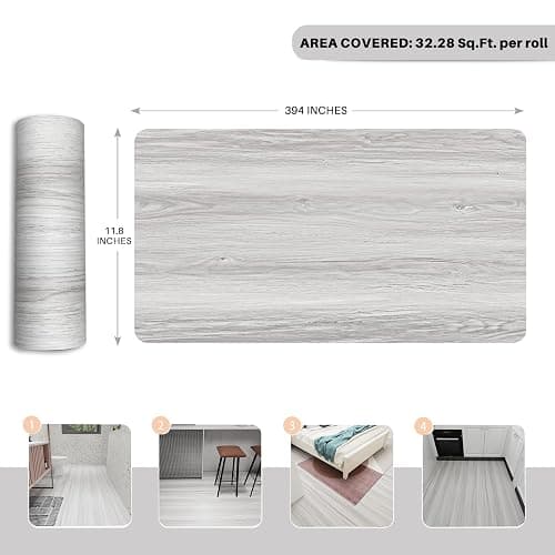 auxua Wood Grain Peel and Stick Floor Tiles – 11.8” Width, Full Roll Length of 394" – Versatile Design for Any Space, Light Color Self Adhesive Vinyl Flooring, Waterproof and Non-Slip Features thumbnail 5
