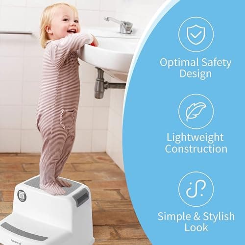 Rainberg 2 Step Stool for Kids, Sturdy Double Step Stool for Toddlers, Anti-Slip Stool for Children, Toilet Stool for Potty Training and Use in the Kitchen (1 Pack) thumbnail 5