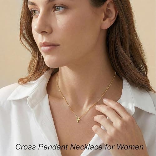 Poxtex Cross Necklace for Women Teen Girls, Dainty 14K Gold Silver Plated Cross Choker Jewelry Non Tarnish Waterproof Cute Simple Small Necklace Christian Baptism Religious Faith Jewelry Gifts thumbnail 2