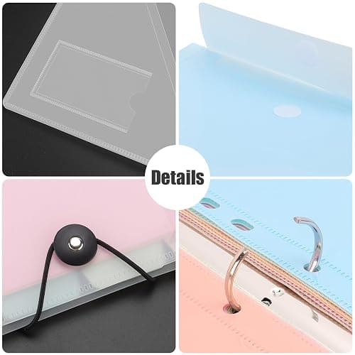 Uquelic A4 Binder, Folio Document Organizer, 3 Ring Folder Letter Size | Cute 12-Pocket Life Binder for Paper, Files, Photos, Letters, Cards (Clear-Macaron) thumbnail 3