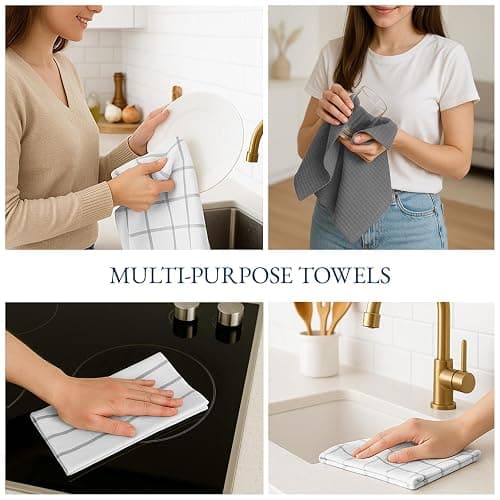 Kitchen Towels and Dishcloths Set - Pack of 6 Cotton Dish Cloths, 18”x 28”, Soft Hand Towels for Kitchen, Absorbent Tea Towels, Premium Kitchen Dish Towels, Quick Drying Cleaning Towels - Grey Towels thumbnail 7