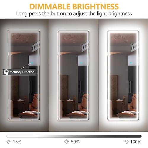 Vlsrka Full Length Mirror with LED Lights, Over The Door, Wall Mounted Hanging Mirror, 47"x 16" White thumbnail 5