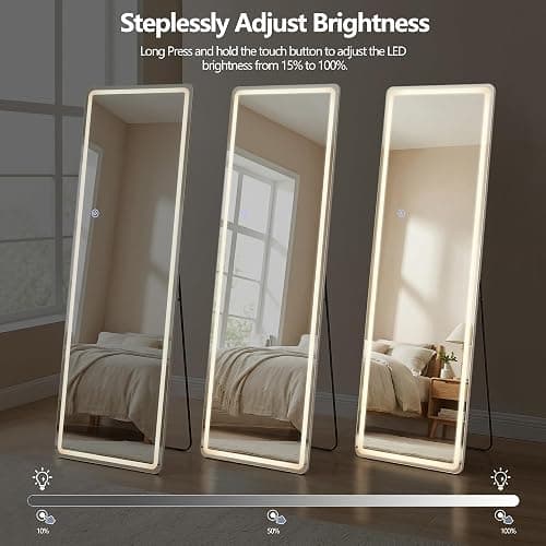 Chiiva 64"x21" LED Full Length Mirror with Lights - Full Body Floor Mirror, Dimmable with 3 Color Temperature, Memory Function, Standing Leaning Wall Mounted Vanity Mirror for Bedroom Cloakroom thumbnail 5