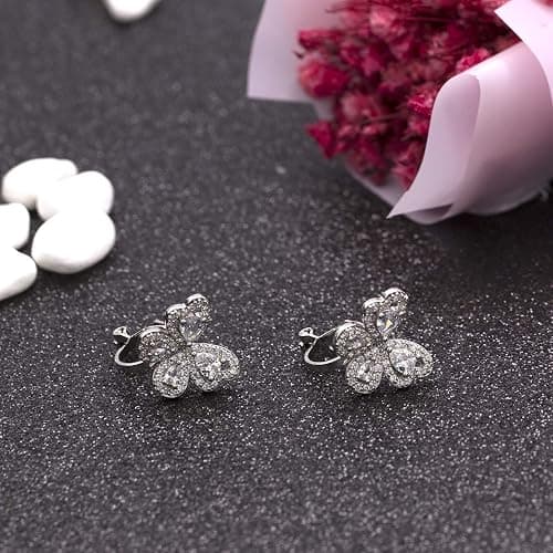 YOQUCOL Butterfly shape Cubic Zirconia Crystal Clip On Earrings Non Pierced Silver Stud for Women thumbnail 2