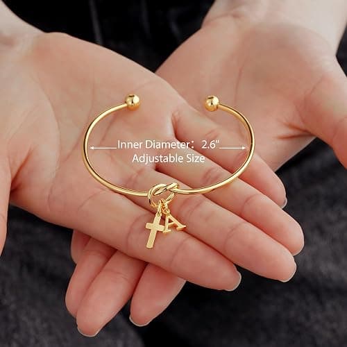 M MOOHAM Gold Cross Bracelet for Women Girls, Letter A-Z Cuff Knot Bracelet | 14K Gold Plated, Cross Initial Bracelet, Non Tarnish Gold Bracelet, Religious Christian Baptism Gift, Waterproof Jewelry thumbnail 7