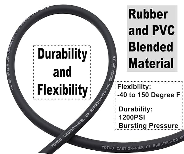 YOTOO Hybrid Air Hose 3/8-Inch by 50-Feet 300 PSI Heavy Duty, Lightweight, Kink Resistant, All-Weather Flexibility with 1/4-Inch Industrial Quick Coupler Fittings, Bend Restrictors, Black - 50 FT thumbnail 2