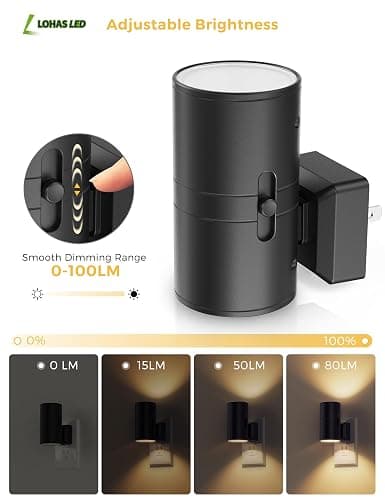L LOHAS LED Night Light Plug in, Modern Night Lights Plug into Wall, Dusk to Dawn Sensor, Soft White 3000K, 0-100LM Adjustable Brightness, Dimmable Night Lights for Hallway Bedroom Stairway, 2 Pack thumbnail 4
