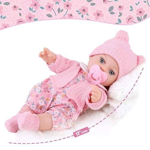 DOTVOSY 12" Baby Doll Set with Clothes and Baby Carrier for Dolls Reborn Baby Doll Accessories Include Feeding Bottles Nipple Toy Stuffs for Kids Age 3+ thumbnail 6