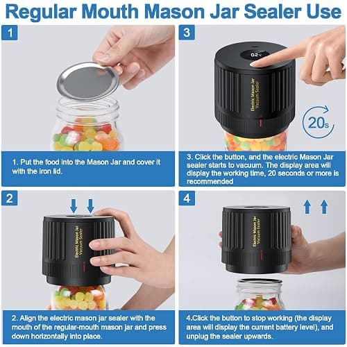LOVE MOMENT Electric Mason Jar Vacuum Sealer Kit for Wide Mouth and Regular Mouth Mason Jars thumbnail 3