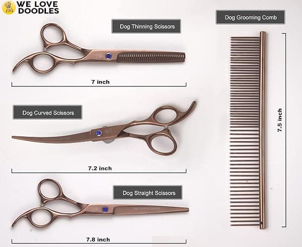 Dog Grooming Scissors Kit - Best Tools for Goldendoodles, Poodles & Doodles - Straight, Curved & Thinning Shears - Golden Doodle Grooming Kit - Professional Grade Steel, 4 Pc Set [We Love Doodles] thumbnail 2