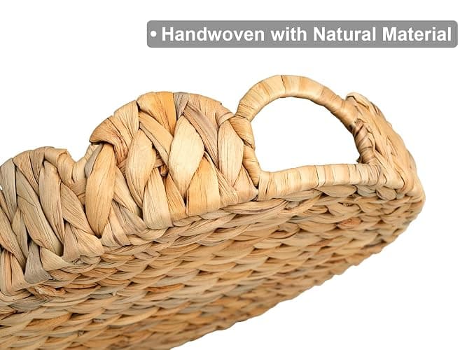 StorageWorks Scalloped Tray, Round Basket Tray Wicker Rattan Serving Tray with Handles, Scallop Basket Table Décor Trays, Water Hyacinth thumbnail 5