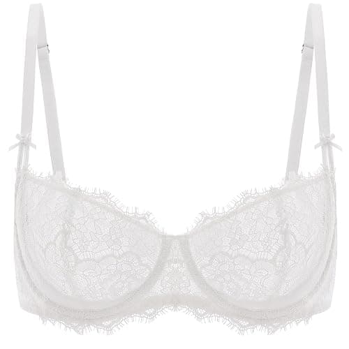 DOBREVA Women's Balconette Sexy Unlined Bra Lace Push Up Plus Size Bras See Through Underwire thumbnail 5