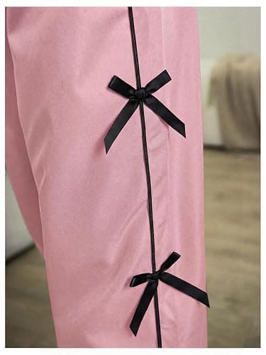 WDIRARA Girl's Bow Side Waist Track Pants Cute Wide Leg Trousers thumbnail 5