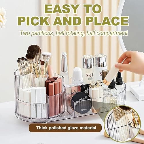 BULLA Makeup Organiser, 360 Rotating Makeup Organiser, Rotating Compartment 2 In 1 Cosmetic Storage, Makeup Organizer Storage Is Perfect for Dresser, Bathroom, Bedroom (Crystal Clear) thumbnail 3