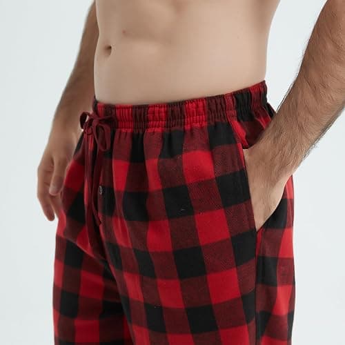 Jveyvth Mens Pajama Pants Flannel Cotton Plaid Sleep & Lounge Pants, PJ Bottoms with Pockets and Button Fly thumbnail 5