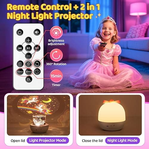 Nachtlicht Sternenhimmel Projektor Kinder,10 Musik Spieluhr , Nachtlicht Baby,Nachttischlampe ,Kawaii Deko,Einhorn Geschenke für Mädchen,Weihnachtsgeschenke, Weiß thumbnail 11